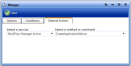 External Actions Tab of Workflow Step Properties Dialog Box